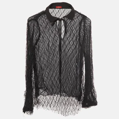 Pre-owned Brioni Black Sheer Nylon And Silk Mesh Neck Tie Blouse S