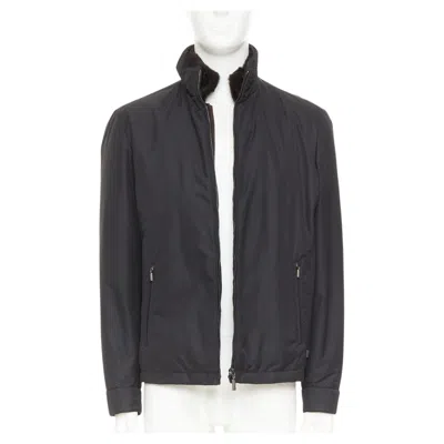 Pre-owned Brioni Black Water Repellent Nylon Plush Lined Storm Jacket M