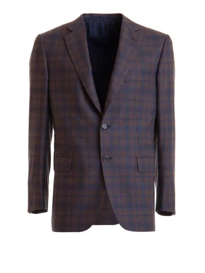 Brioni Prince Of Wales Blazer In Marrón