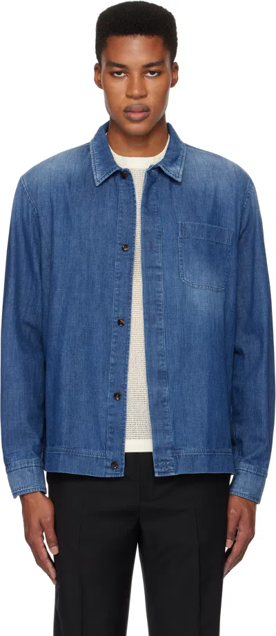 Brioni Blue Cotton Selvedge Denim Shirt In 4400 Petroleum Blue