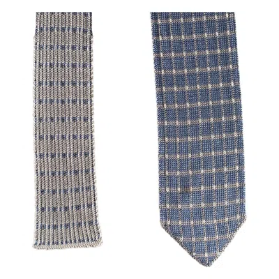 Pre-owned Brioni Blue Grey Knitted Silk Tie In Gray