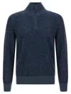 Brioni High Collar Long Sleeve Knit Pullover In Blue