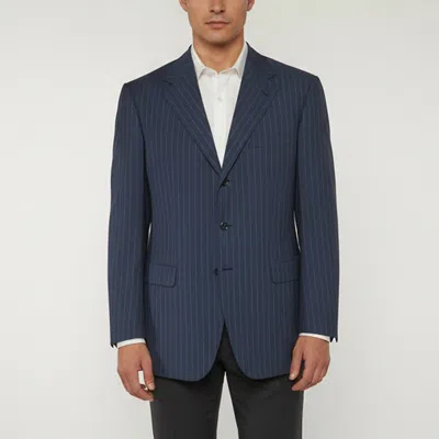 Pre-owned Brioni Blue Pinstripe Wool Blend Senato Single Breasted Blazer Xl