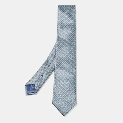 Pre-owned Brioni Blue Printed Satin Tie