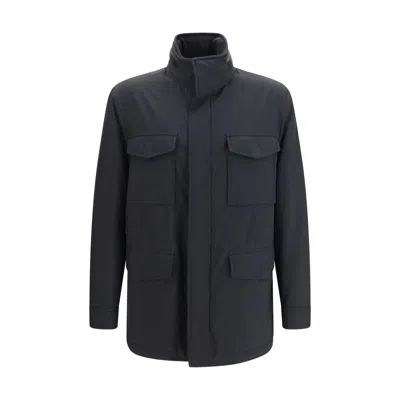 BRIONI BLUE WOOL OVES ARIES FULL-LENGTH JACKET