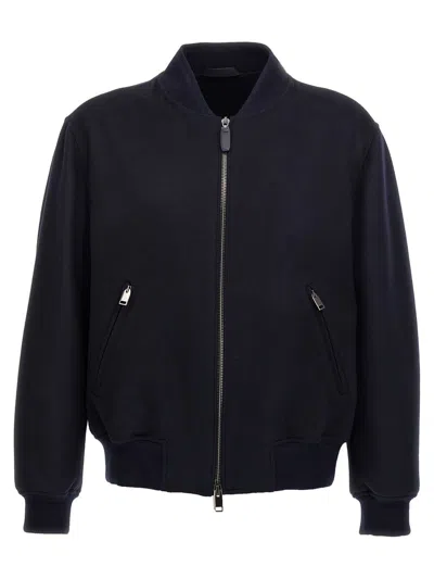 Brioni Wool And Silk Bomber Jacket In Blue