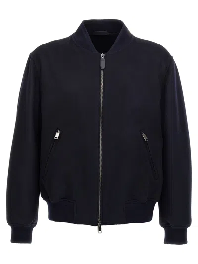 Brioni Wool And Silk Bomber Jacket In Blue