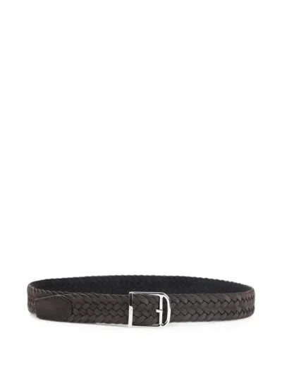 Brioni Braided Suede Belt Adjustable Artisanal Design In Black