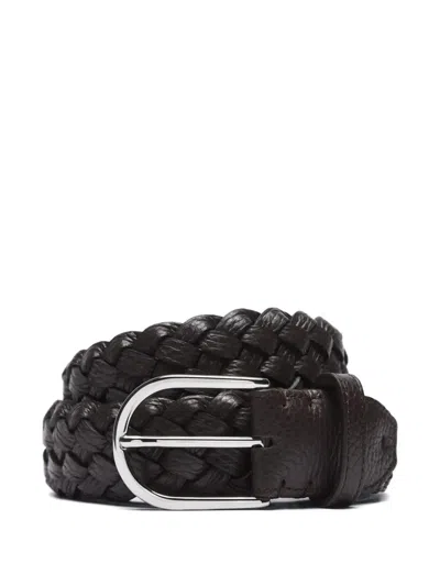 Brioni Braided Leather Belt In Black