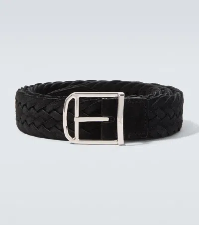 Brioni Braided Suede Belt In Black