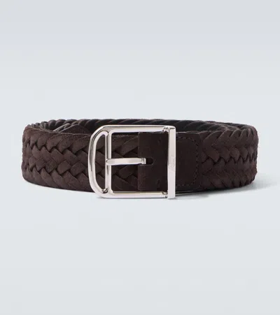Brioni Braided Suede Belt In Brown