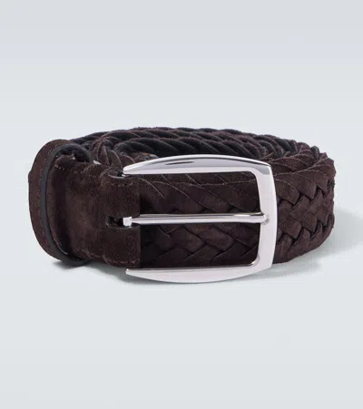 Brioni Braided Suede Belt In Coffee
