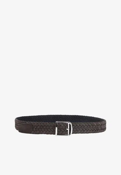 Brioni Braided Suede Belt Adjustable Artisanal Design In Black
