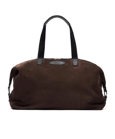 Brioni Brown And Black Cashmere Suede Via Veneto Duffle Bag