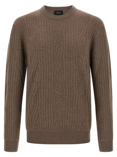 BRIONI BROWN RIBBED AND BRAID SWEATER