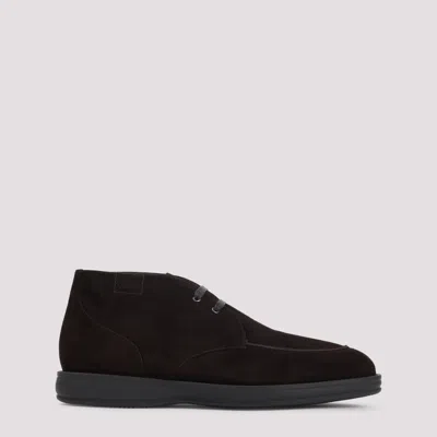 Brioni Brown Suede Boots In Black