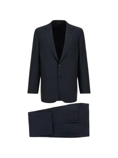 Brioni Long-sleeved Blazer And Trousers Set In Blue