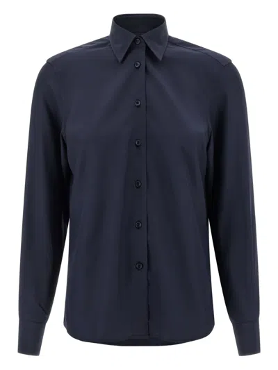 Brioni Long-sleeved Curved Hem Shirt In Blue