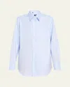 Shop Brioni Button Down Cotton Twill Shirt In Dark Blue