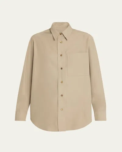 Brioni Button Down Gabardine Silk Shirt In Zinc