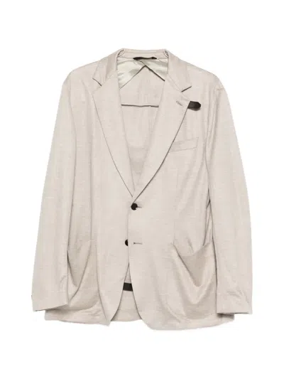 Brioni Button Notch Blazer In Neutral