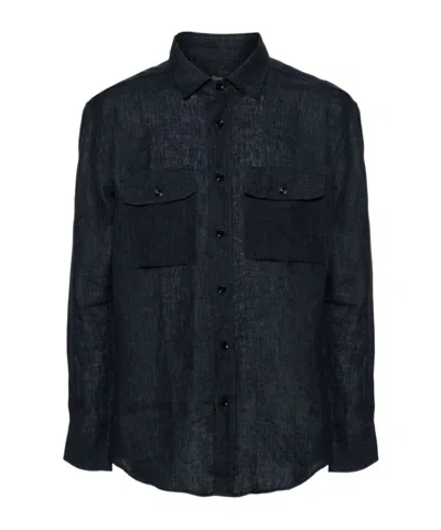 Brioni Button-up Linen Shirt In Black