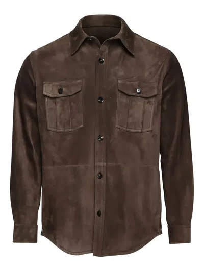 Brioni Buttoned Leather Jacket In Brown