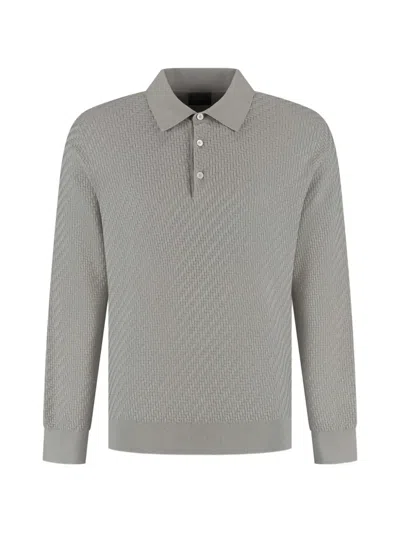 Brioni Buttoned Long-sleeve Polo Shirt In Gray
