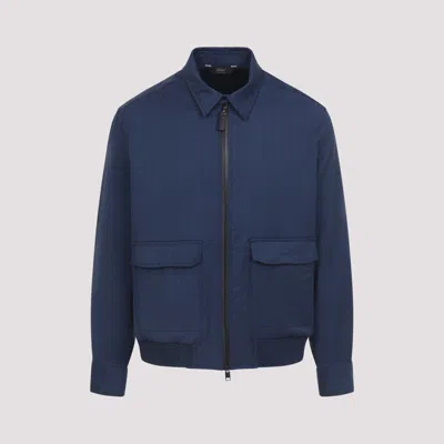 Brioni Short Linen And Cotton Shirt Collar Jacket In Blue