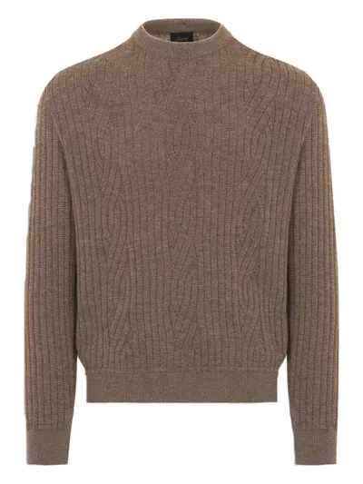 Brioni Cable-knit Ribbed Sweater In Brown