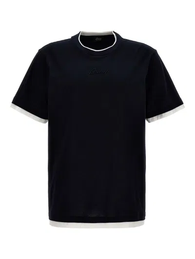 Brioni Logo Embroidery T-shirt In Blue