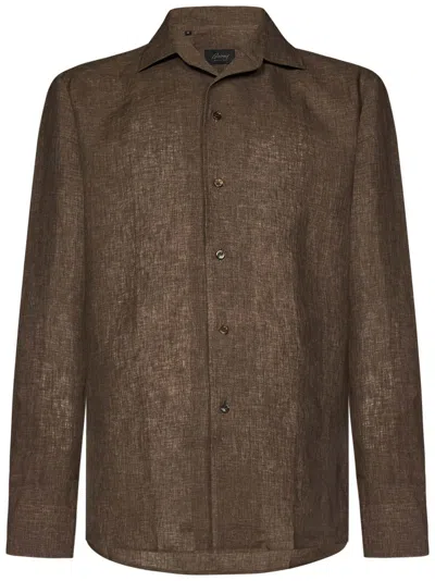 Brioni Long-sleeved Brown Linen Shirt