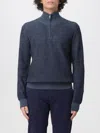 Brioni High Collar Long Sleeve Knit Pullover In Blue