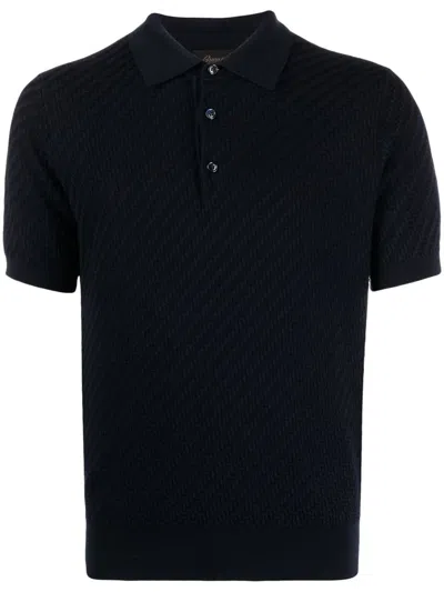 Brioni Cashmere And Cotton Blend Polo Shirt In Blue