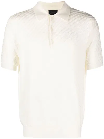 Brioni Cashmere And Cotton Blend Polo Shirt In White