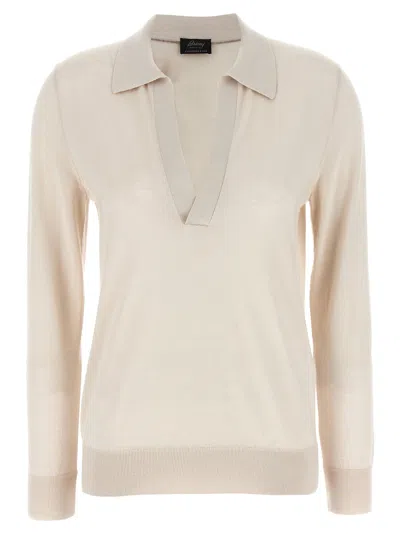 Brioni Cashmere And Silk Blend Polo In Cream