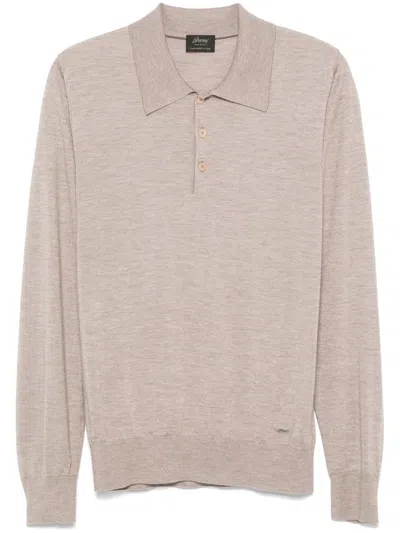 Brioni Cashmere And Silk Polo Shirt In Neutral