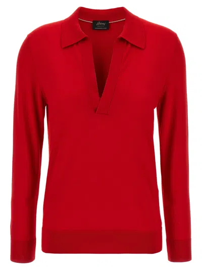Brioni Cashmere And Silk Shirt Polo Red