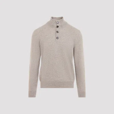 Brioni Cashmere Half Button-up Pullover For Men In Neutral