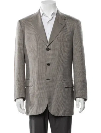 Pre-owned Brioni Cashmere Houndstooth Print Blazer In Neutral