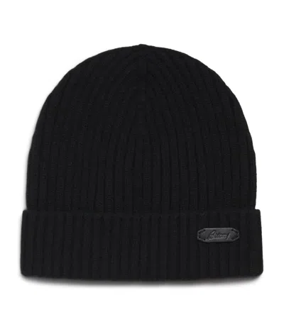 Brioni Cashmere Logo Beanie In Black