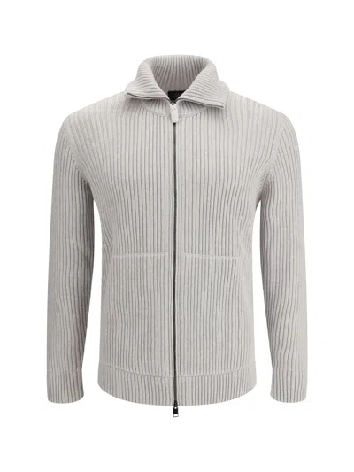 BRIONI CASHMERE MOULINÉ SWEATER WITH FULL ZIP