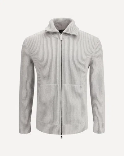BRIONI CASHMERE MOULINÉ SWEATER WITH FULL ZIP