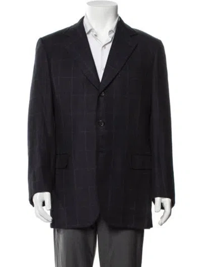 Pre-owned Brioni Cashmere Plaid Print Blazer In Blue