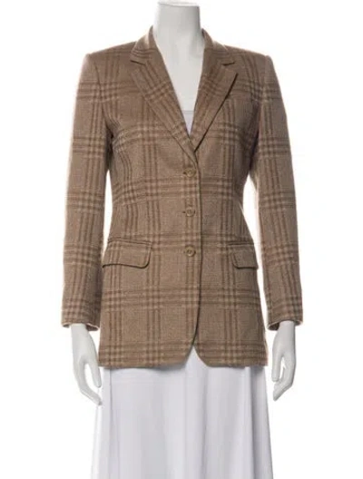 Pre-owned Brioni Cashmere Plaid Print Blazer In Brown