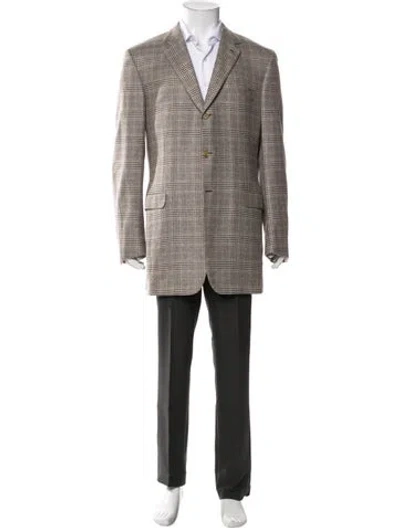 Pre-owned Brioni Cashmere Plaid Print Blazer In Brown