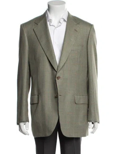 Pre-owned Brioni Cashmere Plaid Print Blazer In Green