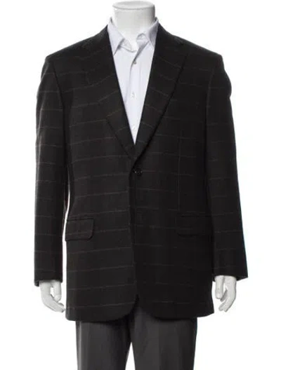 Pre-owned Brioni Cashmere Plaid Print Jacket In Black