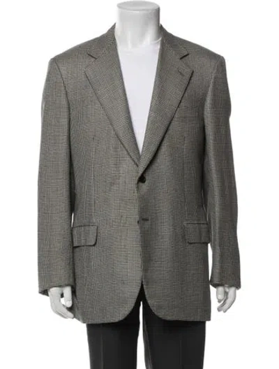 Pre-owned Brioni Cashmere Plaid Print Overcoat In Black