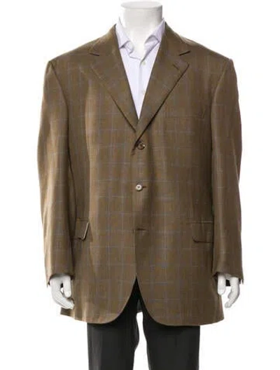 Pre-owned Brioni Cashmere Plaid Print Sport Coat In Brown
